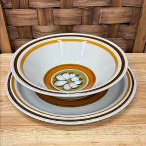 Vintage Haniwa Stone Bowl and Plate Set